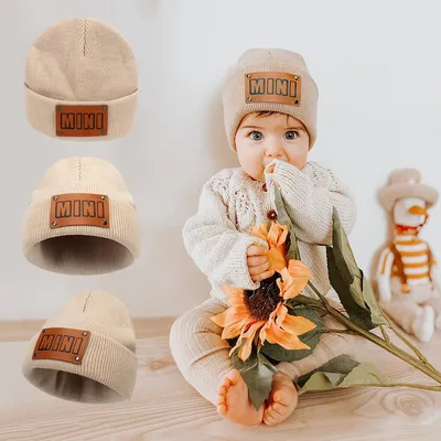 8 цветов, детская вязаная шапка для мальчиков и девочек, Осень-зима, теплая  детская Шапка-бини, шапки для новорожденных, Детская мини-шапка с кожаным  ярлыком | AliExpress