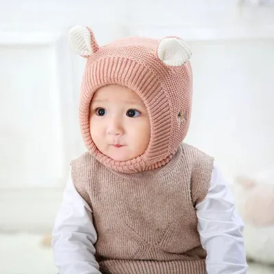 Шапки для малышей, зимние теплые плотные шапки для мальчиков и девочек,  вязаные шапки с милыми ушками, От 1 до 3 лет | AliExpress
