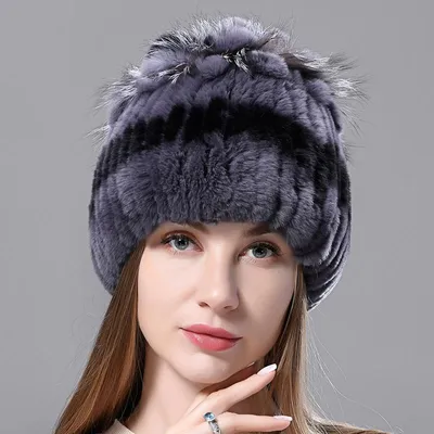 Купить Пушистая зимняя шапка из натурального меха, Лидер продаж, теплая  шапка из натурального меха кролика рекс, женские вязаные шапки из 100%  натурального меха | Joom