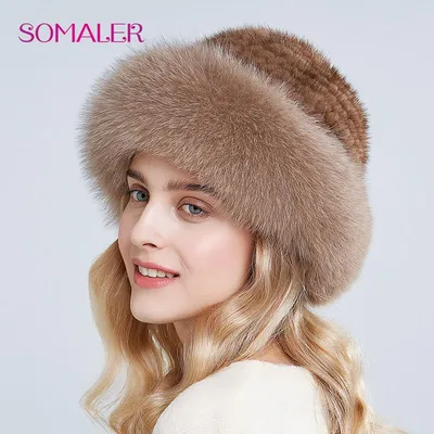 Купить SOMALER шапки из натурального меха, зимние женские шапки, шапки из натурального  меха норки с меховой шапкой лисы, новая вязаная шапка-ведро | Joom