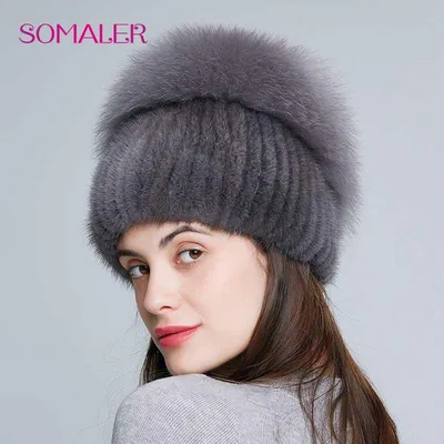 Купить SOMALER шапка из натурального лисьего меха, женские зимние шапки из натурального  меха норки, украшение со стразами, меховая шапка, высокое качество,  стильные шапочки | Joom