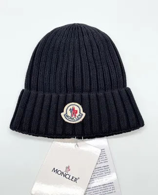 Темно-синяя шапка с меховым помпоном Moncler детское для девочек купить в  Старом Осколе - SKU5824679