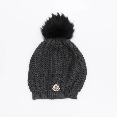 Черная шапка из шерсти Moncler детская для девочек купить в Старом Осколе -  SKU7785590