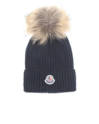 Moncler - Черная шапка из шерсти с логотипом 3B00039A9538 купить в Symbol