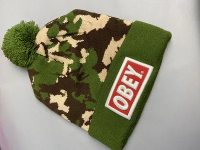 Купить зиманюю шапку OBEY зеленую с балабоном в Украине | Tempa
