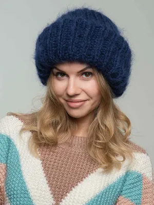 Купить шапку из мохера с отворотом цвета \"Синий\" в интернет-магазине в  Москве