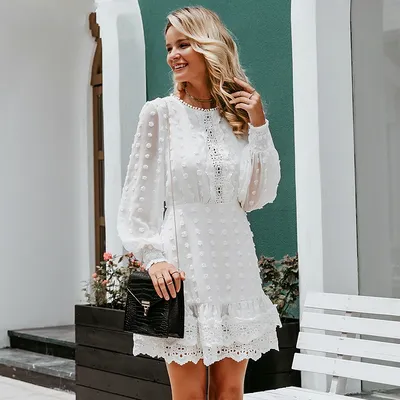Платье женское шифоновое с длинным рукавом Турция Of White Exclusive  14380391 купить за 4 932 ₽ в интернет-магазине Wildberries