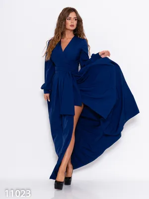 Длинное синее платье в цвете электрик (также в цвете пудра)