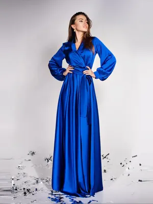 Синее вечернее платье в пол с рукавами купить в Москве