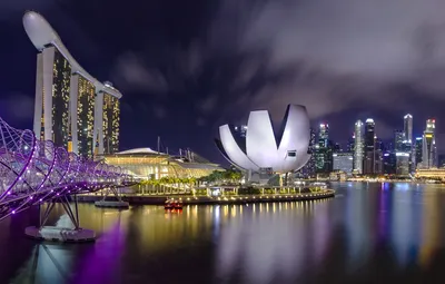 Обои ночь, река, фото, Сингапур картинки на рабочий стол, раздел город -  скачать