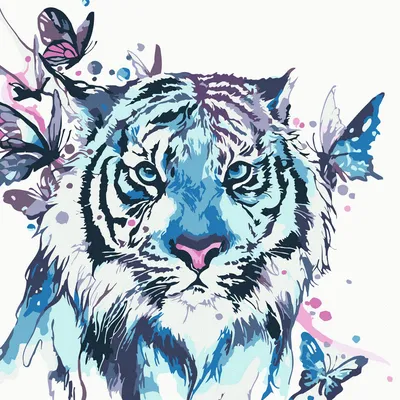 Фото Tiger blue pen drawing / Синий тигр рисунок шариковой ручкой, by  22Zitty22