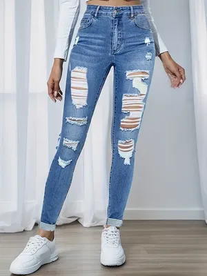 Trendy Mens Skinny Jeans Biker Destroyed Frayed Slim Fit Denim Ripped Pants  - Walmart.com