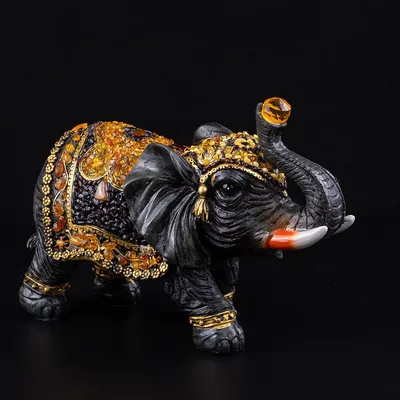 Купить фигурка слона, инкрустированная натуральным янтарем