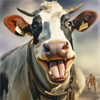 Смешная корова, оригинальная картина маслом, 15х15 см. - Inspiration Time  Art