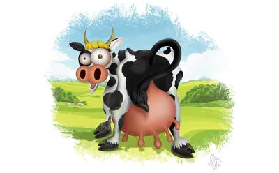 Смешная корова пасется на зеленом пастбище :: Стоковая фотография ::  Pixel-Shot Studio