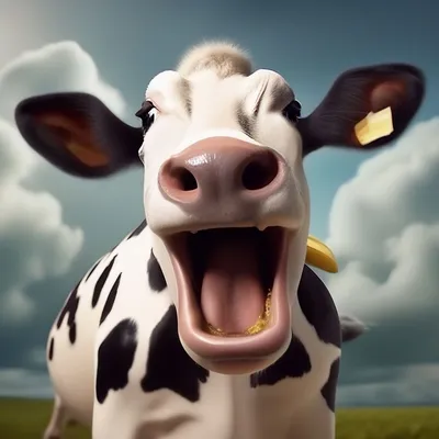 Смешная корова широко улыбается с …» — создано в Шедевруме