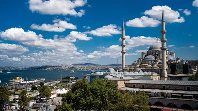 Фото Стамбул Мечеть Турция Облака Города 2560x1440