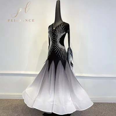 Новый дизайн, черно-белое стандартное платье для бальных танцев, женское  современное платье для вальса, танго, лисы, танцевальная юбка | AliExpress