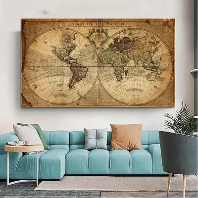 Купить Ретро старые фотографии Карта мира Холст Картины Настенная картина  для гостиной Печать Домашний настенный декор Плакаты без рамки | Joom