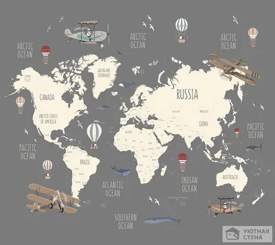 Фотообои \"Карта мира на английском языке для детей\" - Арт. 060171 | Купить  в интернет-магазине Уютная стена