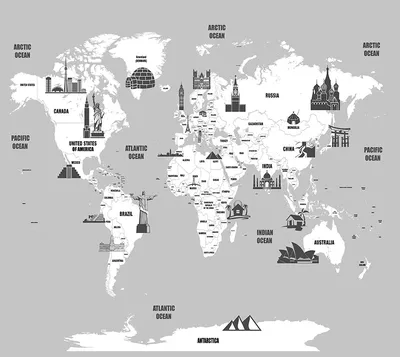 Фотообои Карта мира на сером фоне купить на стену — Цены и 3D Фото в  каталоге интернет магазина Printwalls