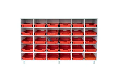 Стеллаж гардеробный для хранения обуви с пластиковыми ящиками (30 ячеек) -  Производственная группа КВАЗАР - Школьная мебель