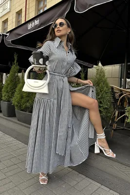 Купить стильное платье в клетку из полированного хлопка с доставкой и  примеркой в интернет магазине olalafason.ru в Москве