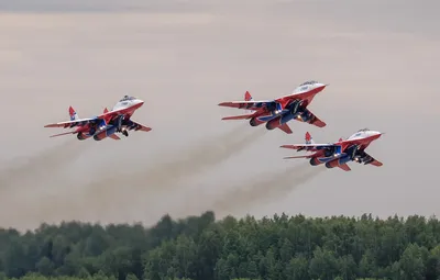 Обои истребители, взлет, MiG-29, МиГ-29, стрижи картинки на рабочий стол,  раздел авиация - скачать