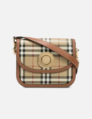 BURBERRY Leather-trimmed checked canvas shoulder bag | NET-A-PORTER