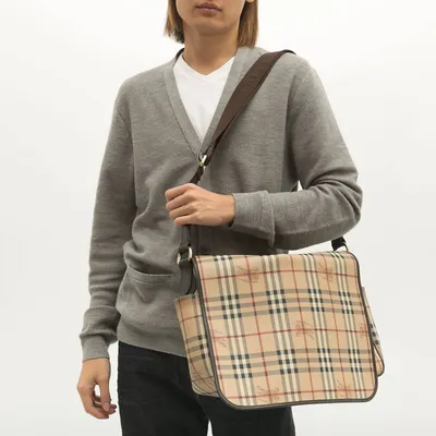 BURBERRY Leather-trimmed checked canvas shoulder bag | NET-A-PORTER