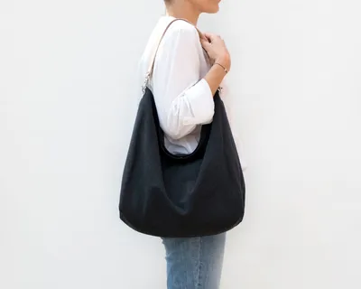 Large Black Hobo Bag With Leather Strap. Linen Hobo Bag for Summer. Casual  Style Shoulder Bag for Everyday. - Etsy