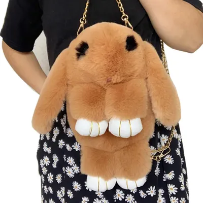 Cute Fluffy Rabbit Fur Pompoms Chain Bag Women Cartoon Rabbit Sling Bag  Fluffy Bunny Shoulder Plush Backpack Girl Birthday Gifts