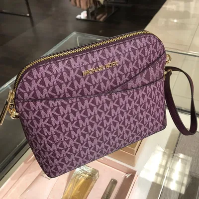 Michael Kors Jet Set Travel Med Dome Crossbody Signature MK Bag Bordeaux  Multi | eBay