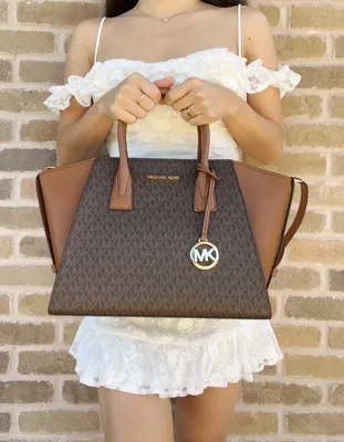 Michael Kors Avril Large Top Zip Satchel Shoulder Bag Mk Brown Mk Signature  - Walmart.com