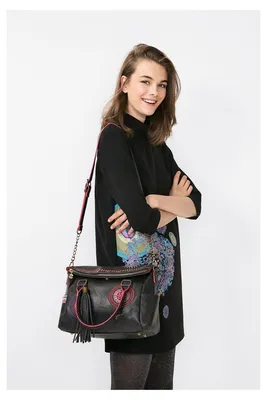 Black fold over bag with embroidery | Desigual.com | Fashion, Desigual, Bags