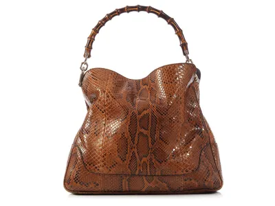 Gucci Brown Python Bamboo Handle Bag - Ann's Fabulous Closeouts