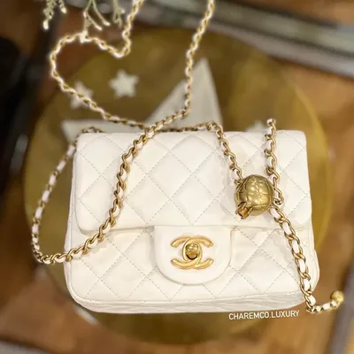 NWT! 22C CHANEL 🤍Mini Square White Pearl Crush Gold Ball Flap Bag GHW  Receipt | eBay