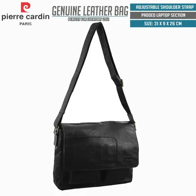 Pierre Cardin Genuine Leather Computer Messenger Sling Bag Travel Business  | eBay