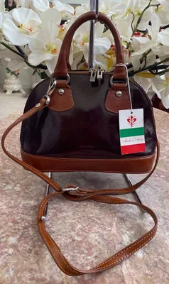 NWT Borsa Di Vera Pelle Brown Pat. Leather Dome Satchel Crossbody Made in  Italy. | eBay