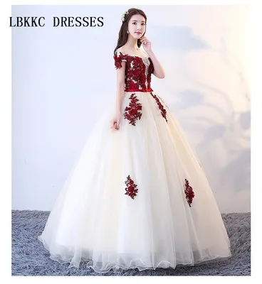 Белое свадебное платье с красным поясом (64 фото)