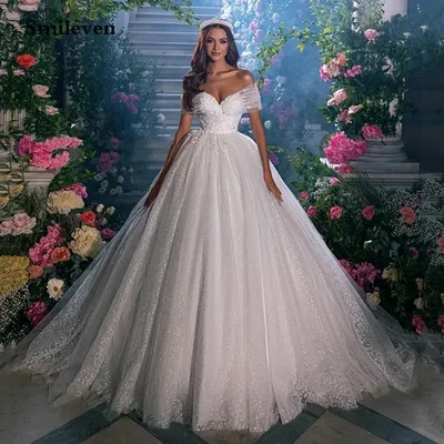 Свадебное платье принцессы Smileven, кружевные бальные платья с открытыми  плечами, блестящее женское платье, свадебные платья | AliExpress