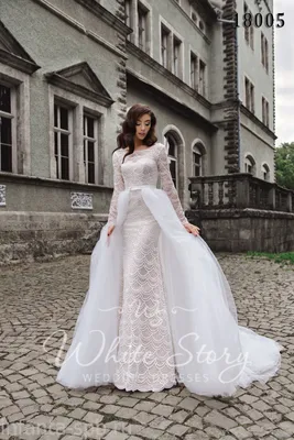 Свадебное платье силуэта русалка со съёмным шлейфом