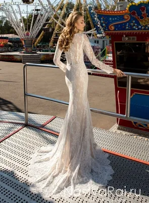 Свадебное платье-русалка с длинными рукавами и шлейфом ZBZ005