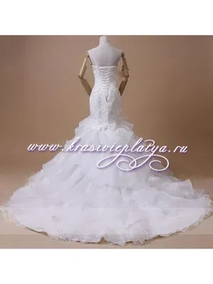 Классическое свадебное платье-русалка из кружева с жемчугом и бисером  телесного цвета - Lunss