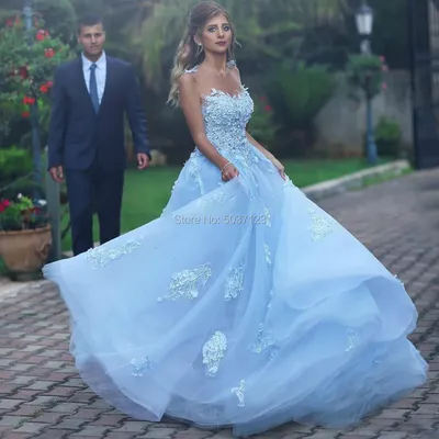 Женское свадебное платье без рукавов, небесно-голубое платье с кружевной  аппликацией и глубоким декольте со шлейфом, платье невесты | AliExpress