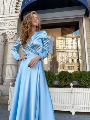 Satin Wrap dress blue | Голубое платье на выпускной, Вечерние платья,  Атласные платья