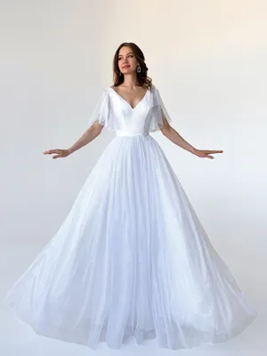 Свадебное платье с невесомыми рукавами-крылышками и открытой спинкой (белый)