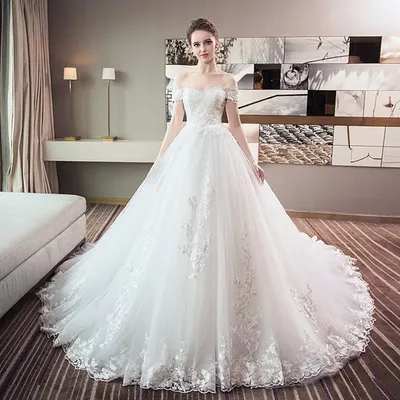 Китайские белые свадебные платья Vestido De Noiva с вырезом лодочкой и  коротким рукавом, с аппликацией из тюля, трапециевидные свадебные платья |  AliExpress