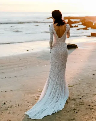 Пляжное свадебное платье с длинным рукавом, с открытой спиной, полностью  кружевное, сказочный хвост, греческий богемный морской наряд недорого, свадебные  платья, свадебные платья | AliExpress