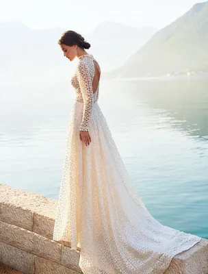 Модное свадебное платье А-силуэта цвета слоновой кости атласное кружевное  платье для невесты с длинным рукавом мусульманское свадебное платье с закрытой  спиной | AliExpress